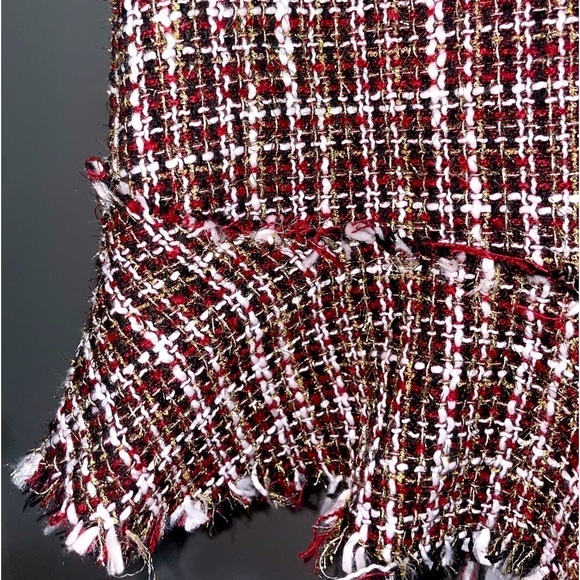 NWT Tartan Plaid Tweed Mini Skirt Womens Large Metallic Ruffle Drop Waist Frayed - Picture 8 of 16